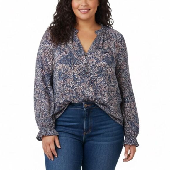 Anthropologie Tops - Maeve by Anthropology Blue Mosaic Floral Colette Long Sleeves Peasant Blouse